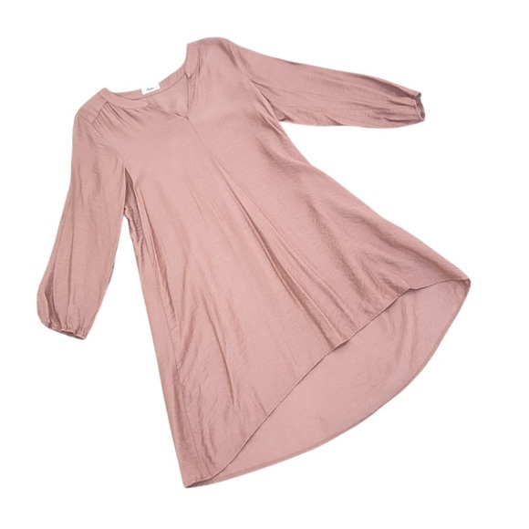 Glam split neck mocha 3/4 balloon sleeve casual dress high low hem size medium - Picture 2 of 10